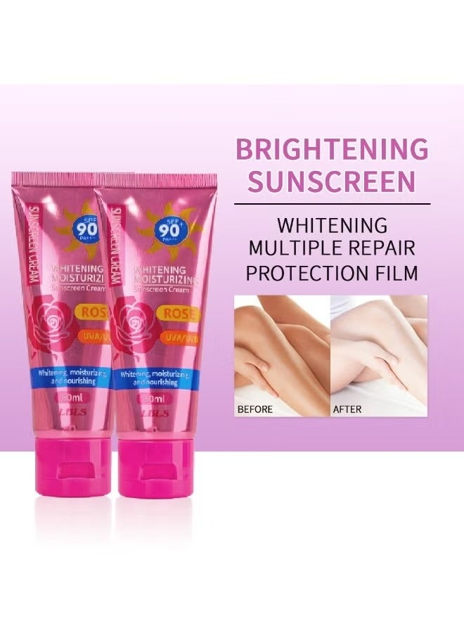 ليبليس تبييض كريم واقي شمسي مرطب 60 مل ، كريم واقي شمسي ورد Spf 90 + حماية عالية من الأشعة فوق البنفسجية بالإضافة إلى واقي شمسي حساس للجلد منعش للشمس الكتلة العناية بالبشرة ، إضاءة تبييض الوجه لوشن واقي شمسي - Image 4
