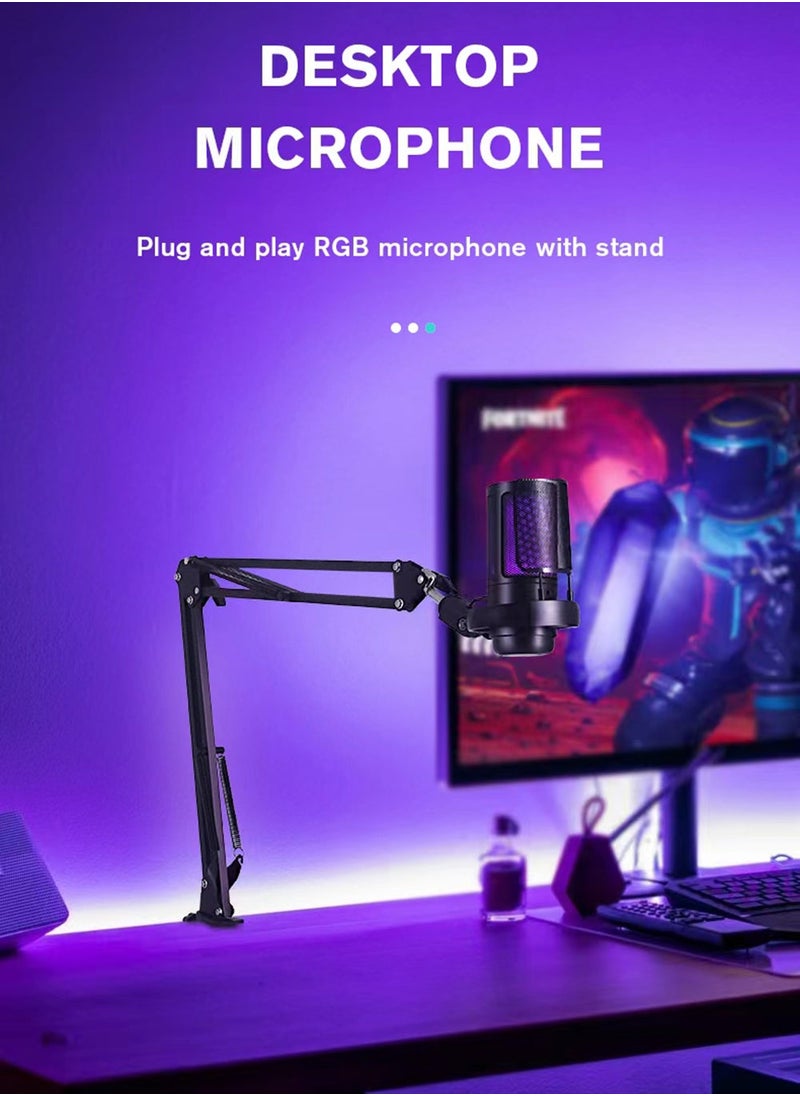 Generic - Gaming PC USB Microphone Podcast Condenser Mic With Adjustable Arm Stand Pop Filter Mute on For Streaming Twitch Online Chat Snapchat Computer Mic For PS4 PS5 PC Gamer Youtuber - Image 1