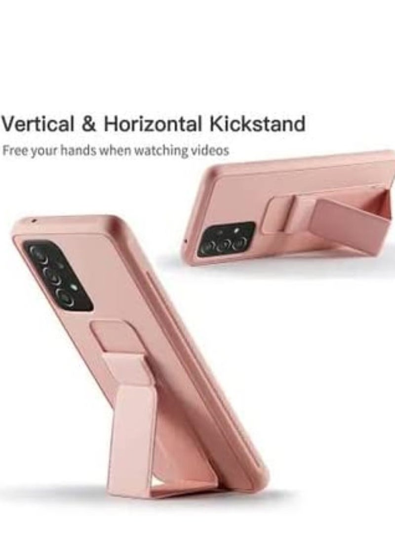 glassology حافظة شفافة لجهاز سامسونج جالاكسي A73 مع حامل مغناطيسي ومثبت، حزام يد عمودي وأفقي من السيليكون الفاخر، حامل متعدد، مثبت للسيارة، حزام إصبع + واقي شاشة (وردي) - Image 3