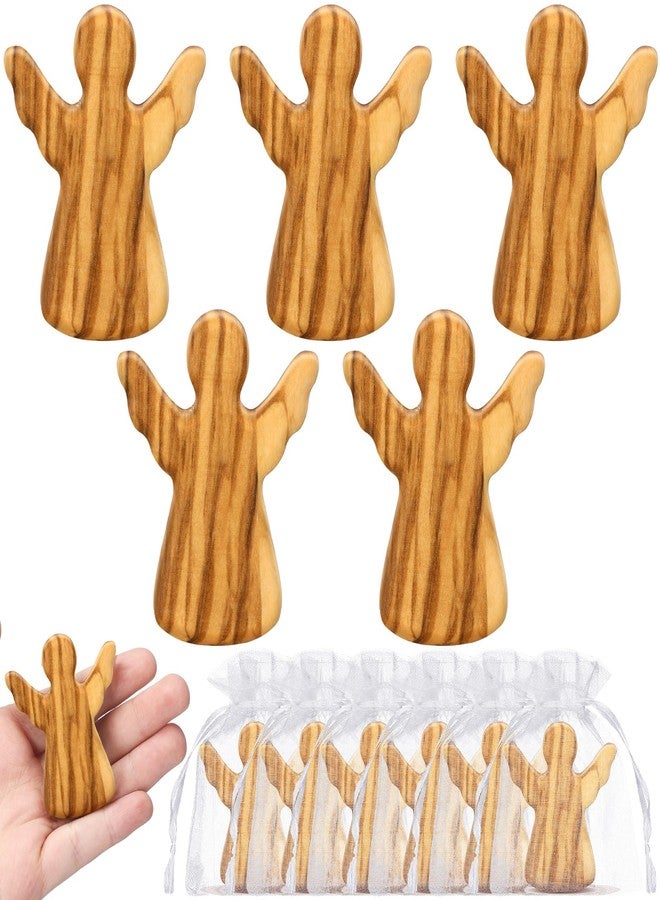Geelin 6 Pcs Olive Wood Guardian Angel Comfort Pocket Angel with Mesh Bag Guardian Figurine Gifts for Relieve Anxiety Worry Religious Present for Christians Hospice Patients famliy Share - Image 1