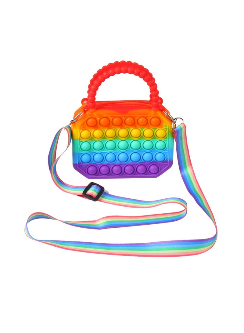 Eight-Sided Rainbow Color + Strap Pop Purse Bag Fidget Toy, Girls Sensory Pop Tote Bag, Push Bubble Stress Relief Purse Toy, Back To School Supplies, Kids Backpack Birthday Gift - Image 1