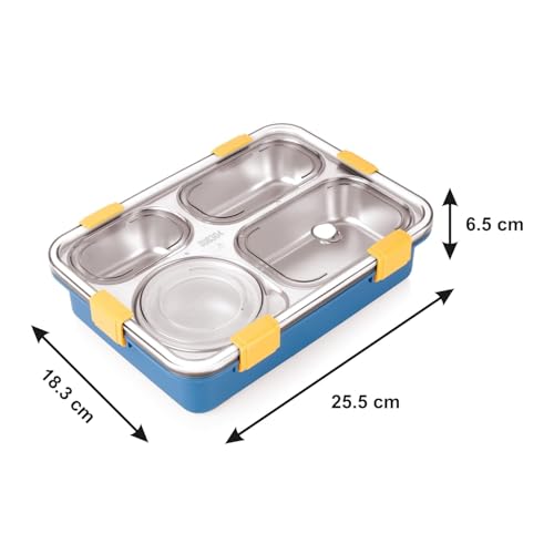 Cleanfly Stainless Steel Lunch Box for Kids, Mealholder Having 3 Compartments for Women and Men, Tiffin Box Features Heating Insulation and Breathable Design (750 ml, Blue) (CL-4 in 1 Tiffin Box) - Image 5