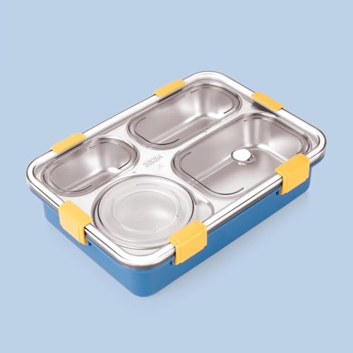 Cleanfly Stainless Steel Lunch Box for Kids, Mealholder Having 3 Compartments for Women and Men, Tiffin Box Features Heating Insulation and Breathable Design (750 ml, Blue) (CL-4 in 1 Tiffin Box) - Image 2