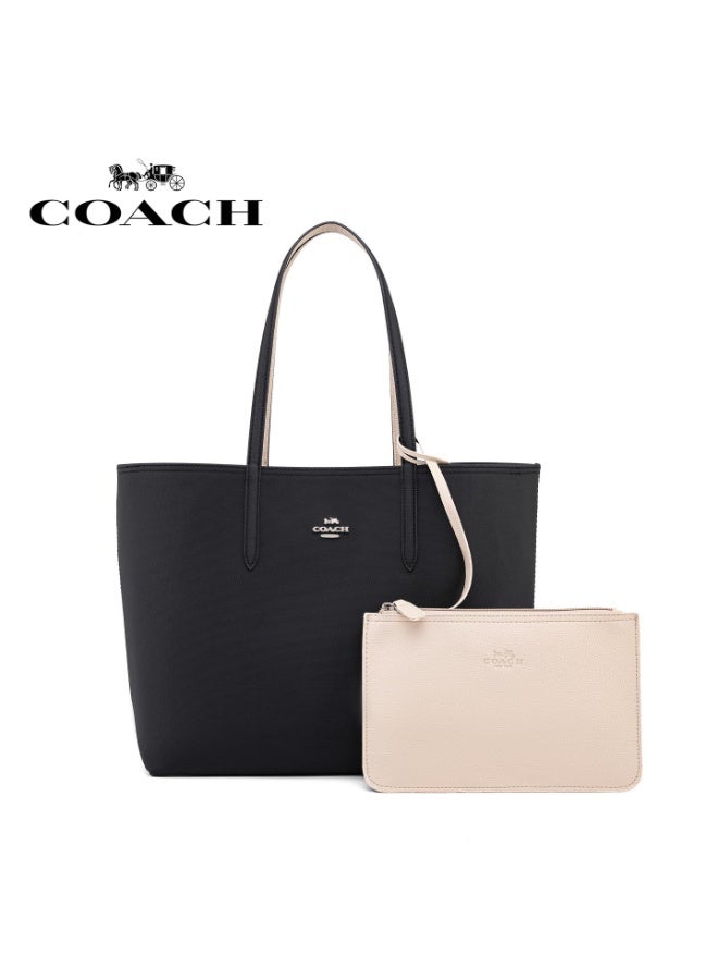 coachoutlet Coach Bag  Women's Double-sided Two-color Large Capacity Handbag, Fashionable and Multifunctional, Black/Apricot - Image 1