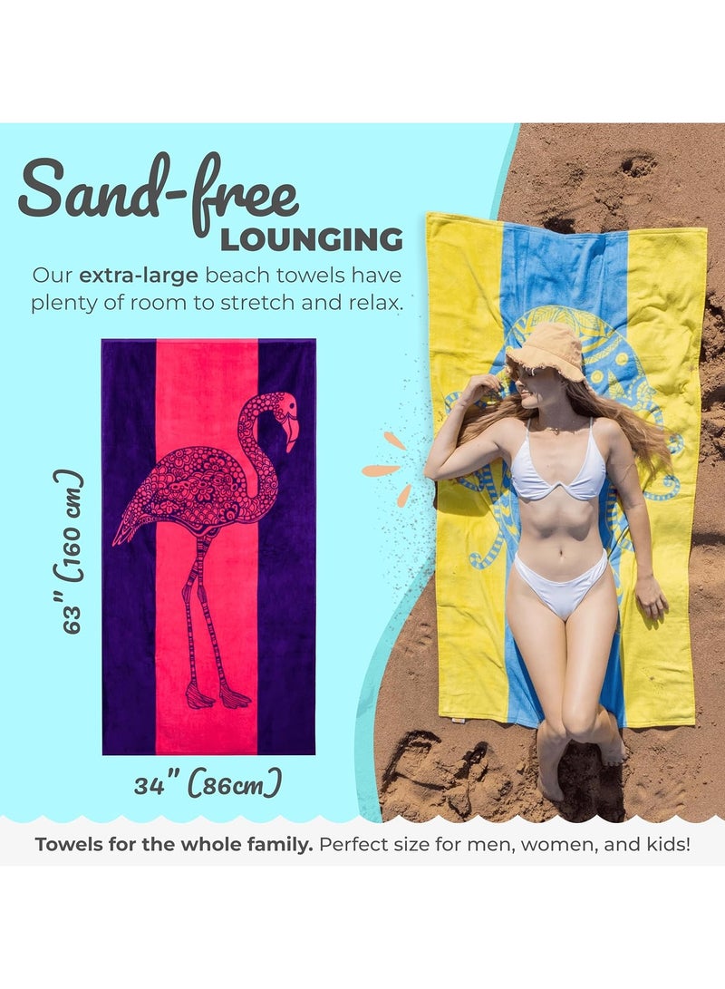 منشفة شاطئ كبيرة الحجم بتصميم لطيف، سريعة الجفاف للشاطئ أو حمام السباحة أو الحمام أو النزهات، كبيرة جدًا، مقاس اكس لارج (160 × 86 سم)، سميكة، محمولة، خفيفة الوزن، عالية الامتصاص للبالغين والرجال والنساء - Image 3