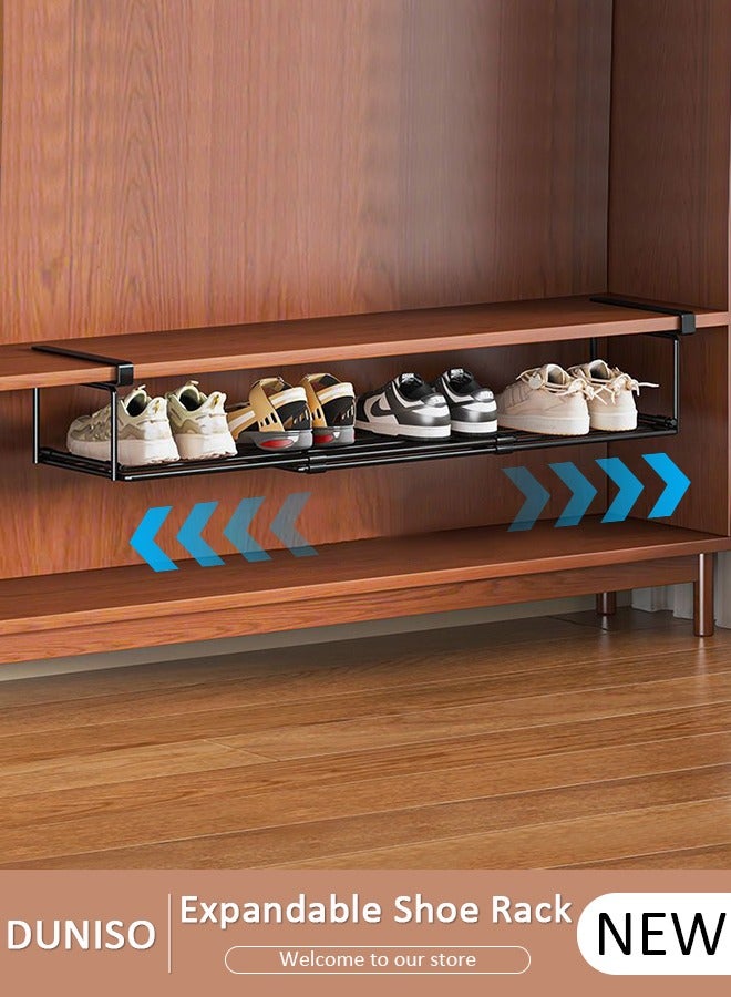 DUNISO Expandable Hanging Shoe Rack, Hanging Under Shelf Storing and Organization - for Shoe or Clothing Storage and Organization, Cabinet Shoe Rack White Retractable Hanging Under Shelf Storage Easy to Assemble - Image 1