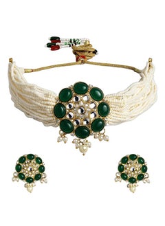Just Peachy Just Peachy Elegant Women’s Green Studded Jewellery Set – Featuring a Stunning Necklace and Earrings with Vibrant Green Stones, Perfect for Special Occasions, Weddings, and Parties  - Image 1