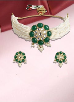 Just Peachy Just Peachy Elegant Women’s Green Studded Jewellery Set – Featuring a Stunning Necklace and Earrings with Vibrant Green Stones, Perfect for Special Occasions, Weddings, and Parties  - Image 3
