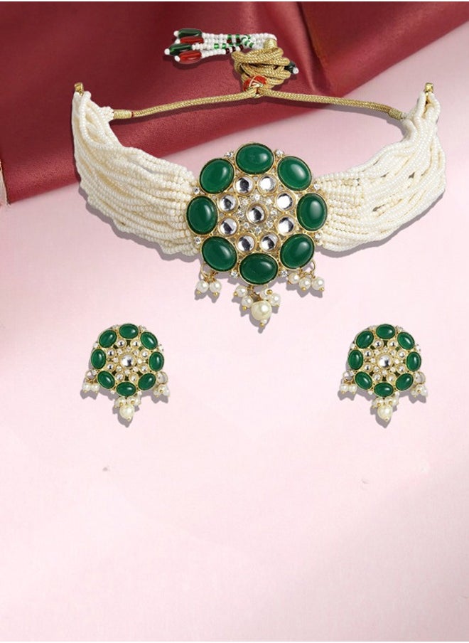 Just Peachy - Just Peachy Elegant Women’s Green Studded Jewellery Set – Featuring a Stunning Necklace and Earrings with Vibrant Green Stones, Perfect for Special Occasions, Weddings, and Parties - Image 1