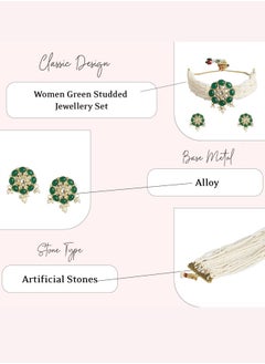 Just Peachy Just Peachy Elegant Women’s Green Studded Jewellery Set – Featuring a Stunning Necklace and Earrings with Vibrant Green Stones, Perfect for Special Occasions, Weddings, and Parties  - Image 4