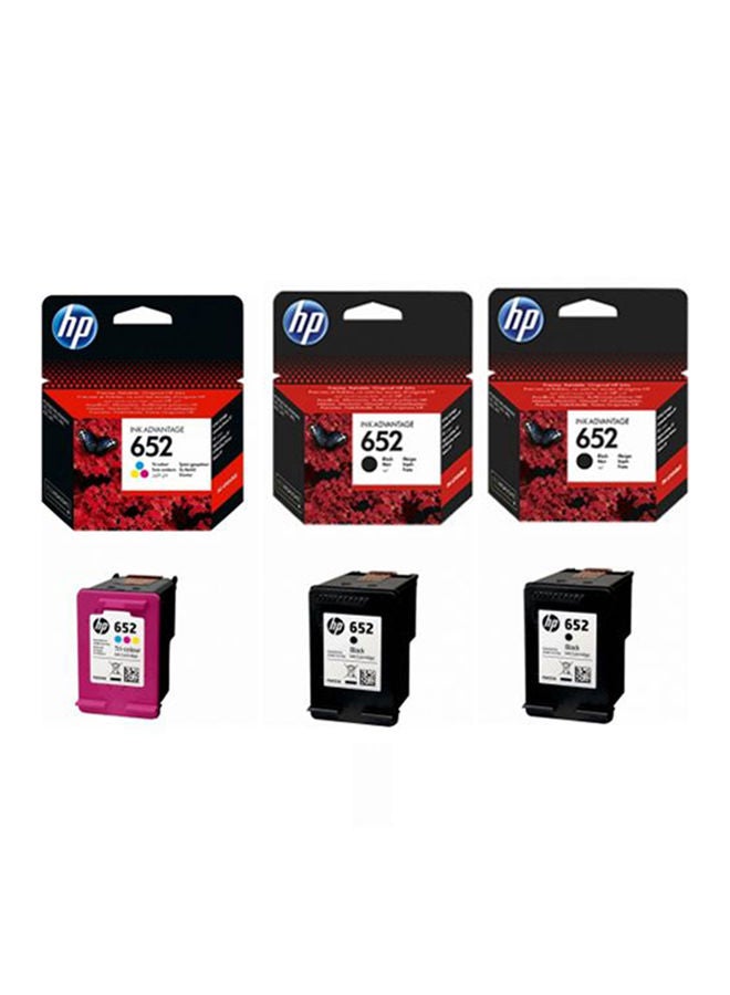 HP Pack of 3   (2-Piece 652 Black + 1-Piece 652 Tricolor) Original Ink Cartridge Tricolour & Black - Image 1