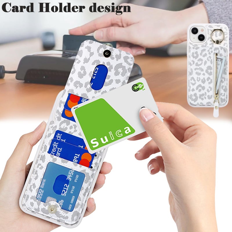 DEYHU for iPhone 15 Phone case with Card Holder with Compatible magsafe Magnetic, Key Chain PU Leather Flip Kickstand Detachable 2-in-1 Wallet case for Apple15 Women Men-White Leopard - Image 3