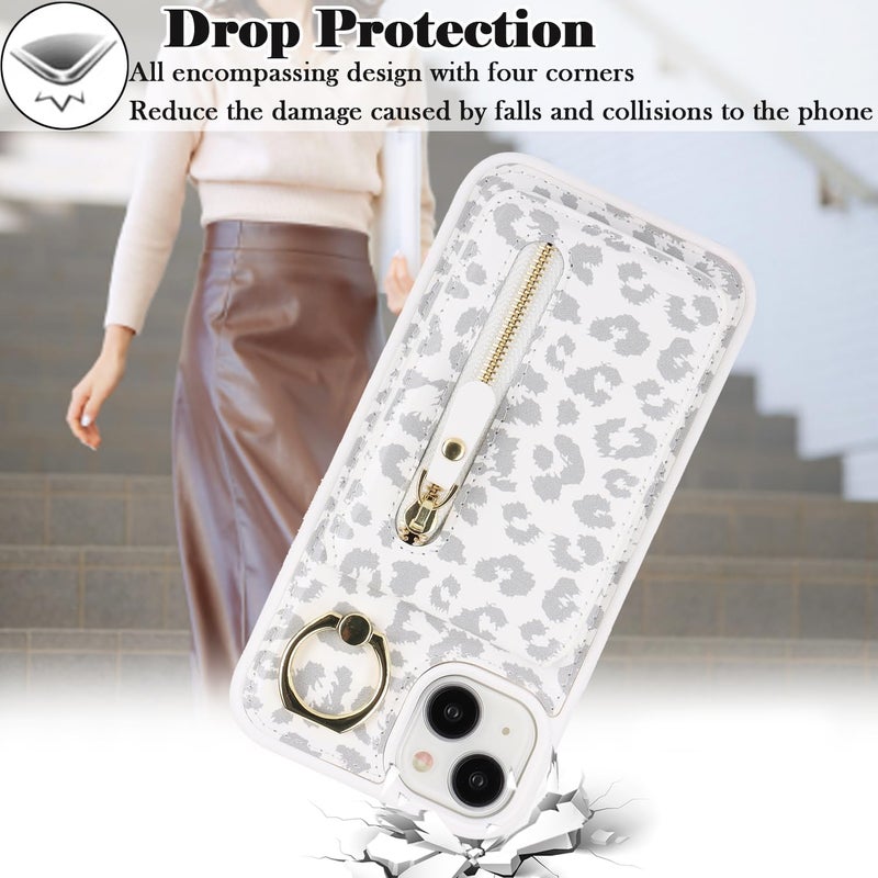 DEYHU for iPhone 15 Phone case with Card Holder with Compatible magsafe Magnetic, Key Chain PU Leather Flip Kickstand Detachable 2-in-1 Wallet case for Apple15 Women Men-White Leopard - Image 5