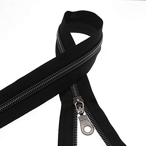 SHUNLI #5 Black Nickel Zippers by The Yard Bulk Metallic Nylon Coil Zipper Tape 10 Yards with 25Pcs Gunmetal Zipper Pulls for DIY Sewing Crafts Replacement Bags SHUNLI - Image 2