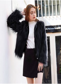 Loquat Women's Solid Color Wash Imitation Fur Short Coat Black  - Image 1