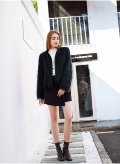 Loquat Women's Solid Color Wash Imitation Fur Short Coat Black  - Image 2