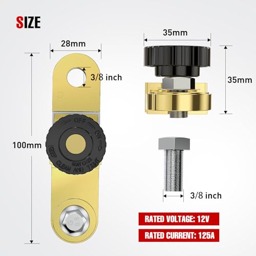 Nilight Side Post Battery Switch Heavy Duty 12DVC 125A Negative Kill Power Master Cut Off Isolator with Knob Quick Disconnect for Car Auto Truck Boat RV ATV - Image 3