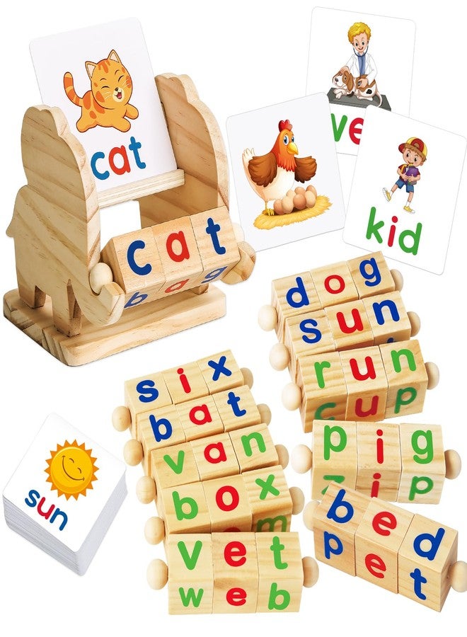 ShyLizard Montessori Learning and Educational Toys Gifts for Kids 3 4 5 Years, Wooden Reading Blocks Toys, Learning Activities for Preschool Kindergarten, Turning Rotating Matching Flash Card Games - Image 1