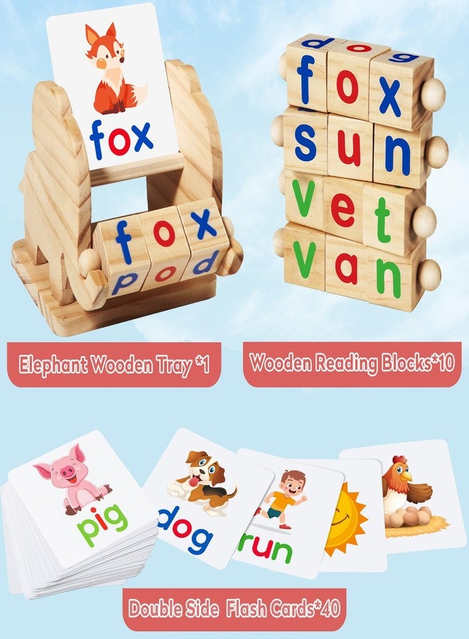 ShyLizard Montessori Learning and Educational Toys Gifts for Kids 3 4 5 Years, Wooden Reading Blocks Toys, Learning Activities for Preschool Kindergarten, Turning Rotating Matching Flash Card Games - Image 2