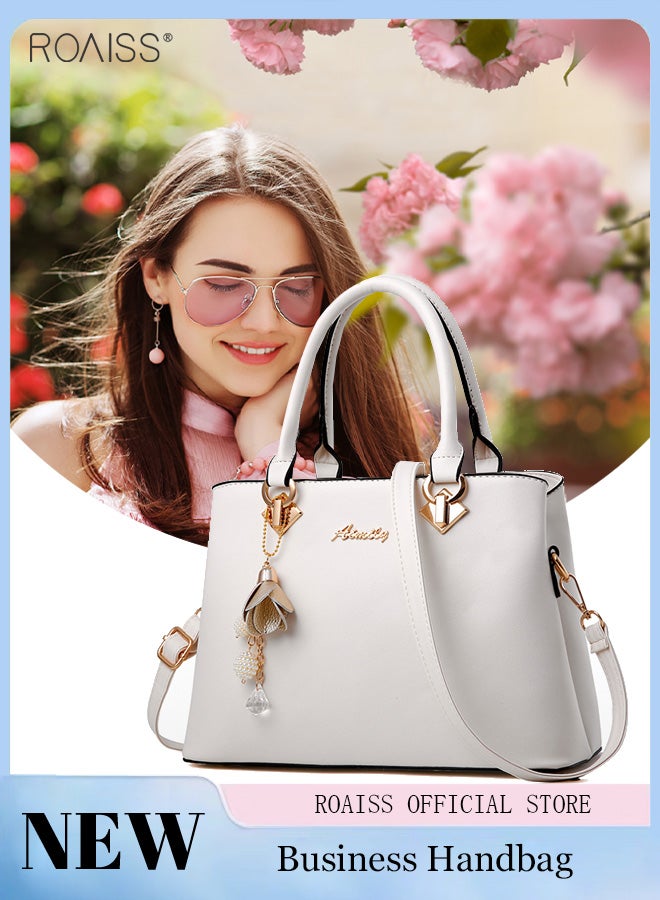 roaiss Pu Leather Large Capacity Handbag Women Business Fashion Crossbody Bag Hardware Pendant Decoration Adjustable Shoulder Strap Handbag  - Image 1