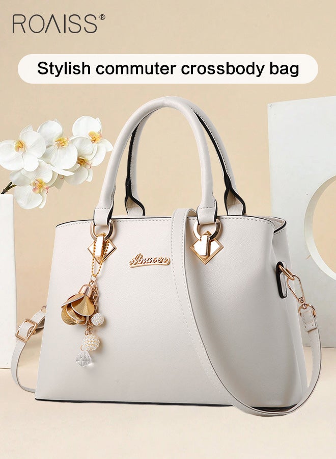 roaiss Pu Leather Large Capacity Handbag Women Business Fashion Crossbody Bag Hardware Pendant Decoration Adjustable Shoulder Strap Handbag  - Image 2