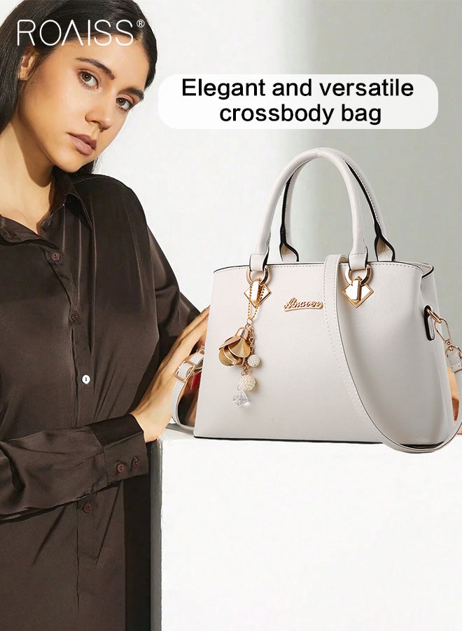 roaiss Pu Leather Large Capacity Handbag Women Business Fashion Crossbody Bag Hardware Pendant Decoration Adjustable Shoulder Strap Handbag  - Image 5