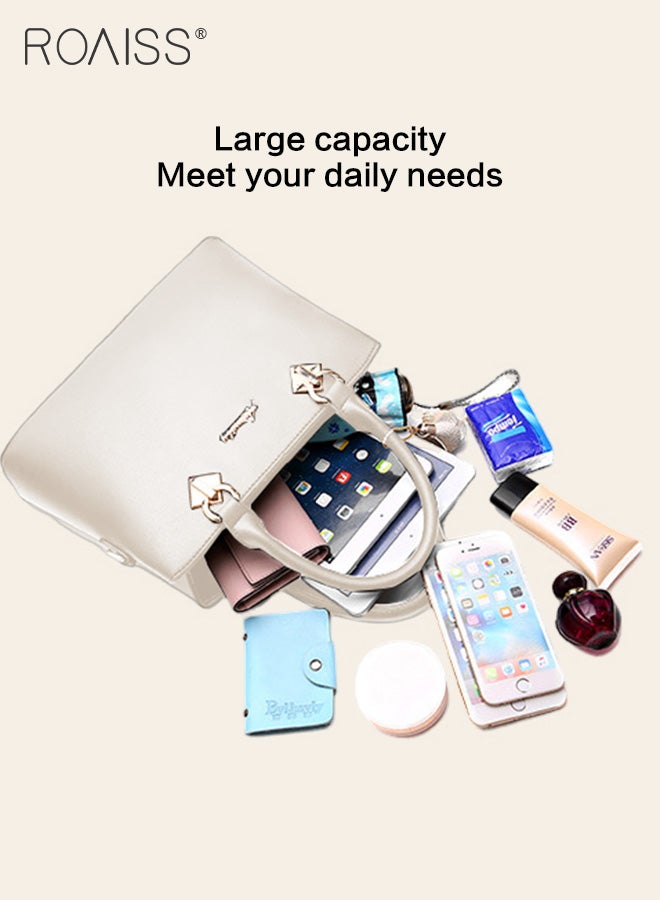 roaiss Pu Leather Large Capacity Handbag Women Business Fashion Crossbody Bag Hardware Pendant Decoration Adjustable Shoulder Strap Handbag  - Image 4