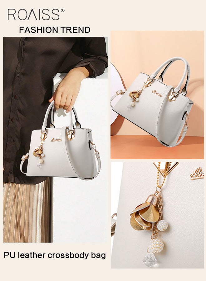 roaiss Pu Leather Large Capacity Handbag Women Business Fashion Crossbody Bag Hardware Pendant Decoration Adjustable Shoulder Strap Handbag  - Image 3