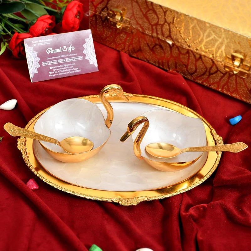 PIEPOT وعاء تصميم بطة مزين بلمسة نهائية من السيراميك المصقول بالذهب مع 2 ملعقة 1 صينية 5 قطع هدية زخرفية أدوات المائدة - Image 2