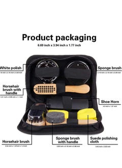 KASTWAVE Shoe Polish Kit, 7pcs Brush Polish Set with PU Leather Carring Case, Soft Brush, Shoe Cloth, Sponge Brush, Long Handle Brush, Colorless Shoe Polish and Round Sponge Brush For Home Travling  - Image 2