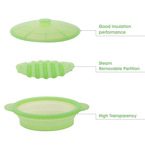 EuChoiz Microwave Steamer Cooker Collapsible Bowl-Silicone Steamer Cookware with Handle Lid for Vegetables Fish Prep Meal Food with Removable Rack BPA Free, Easy to Store, Freezer & Dishwasher Safe, Green - Image 3