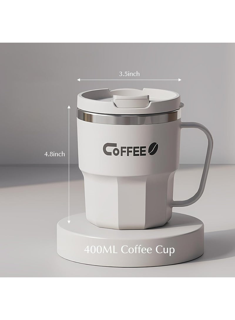 Arabest 304 Stainless Steel Liner, 400ML Multi-Color Insulated Coffee Travel Mug with Handle Double Wall Insulated Mug with Lid Coffee Mug, Easy to Clean, White  - Image 2