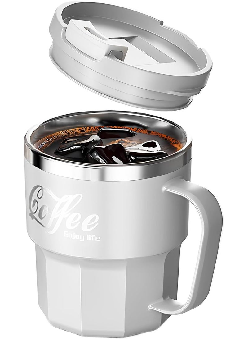 Arabest 304 Stainless Steel Liner, 400ML Multi-Color Insulated Coffee Travel Mug with Handle Double Wall Insulated Mug with Lid Coffee Mug, Easy to Clean, White  - Image 1