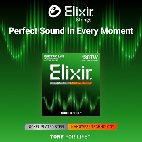 Elixir® Strings Nickel Plated Steel with NANOWEB® Coating, Custom Bass 5th String Single, Light B, Extra Long Scale TaperWound (.130tw) - Image 2
