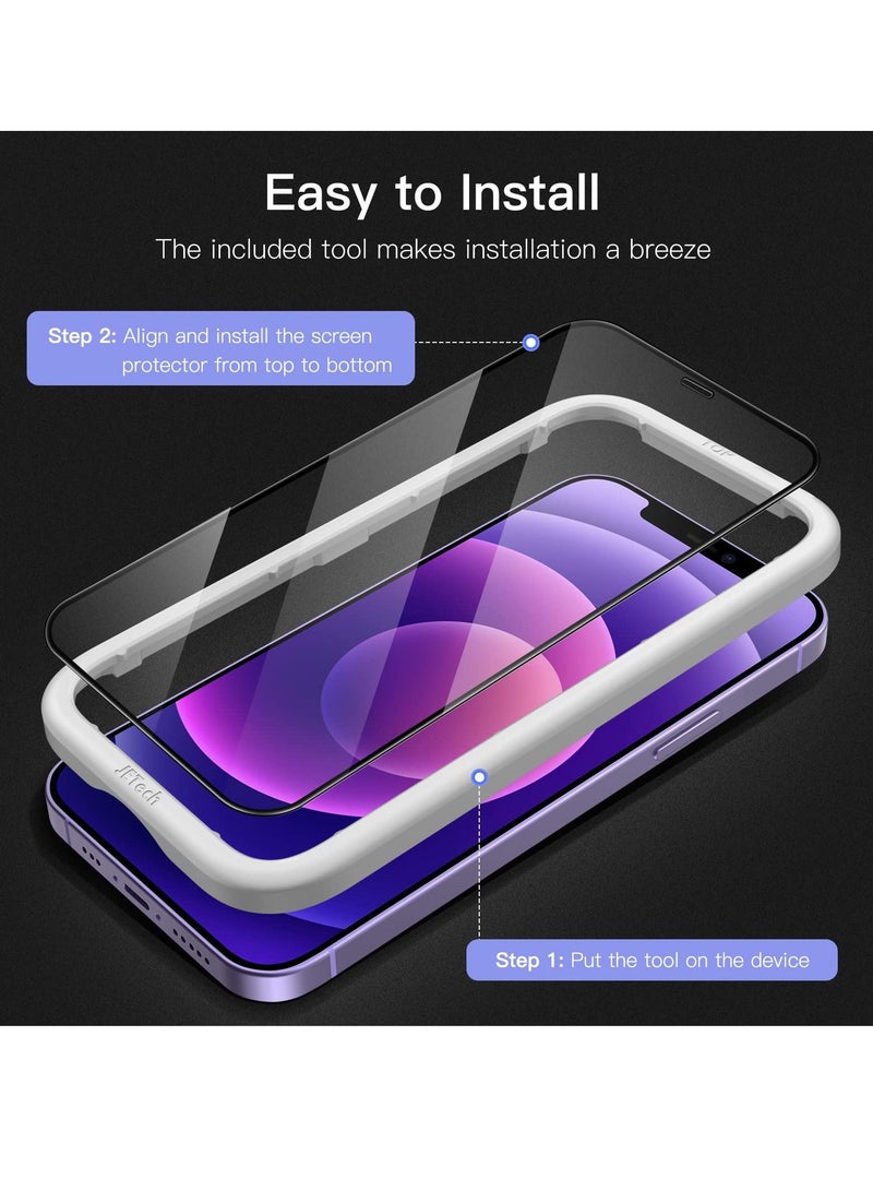 جي تيك واقي شاشة بتغطية كاملة لهاتف آيفون 12 ميني بحافة سوداء من الزجاج المقوى مع أداة سهلة التركيب جراب سهل الاستخدام شفاف - Image 2