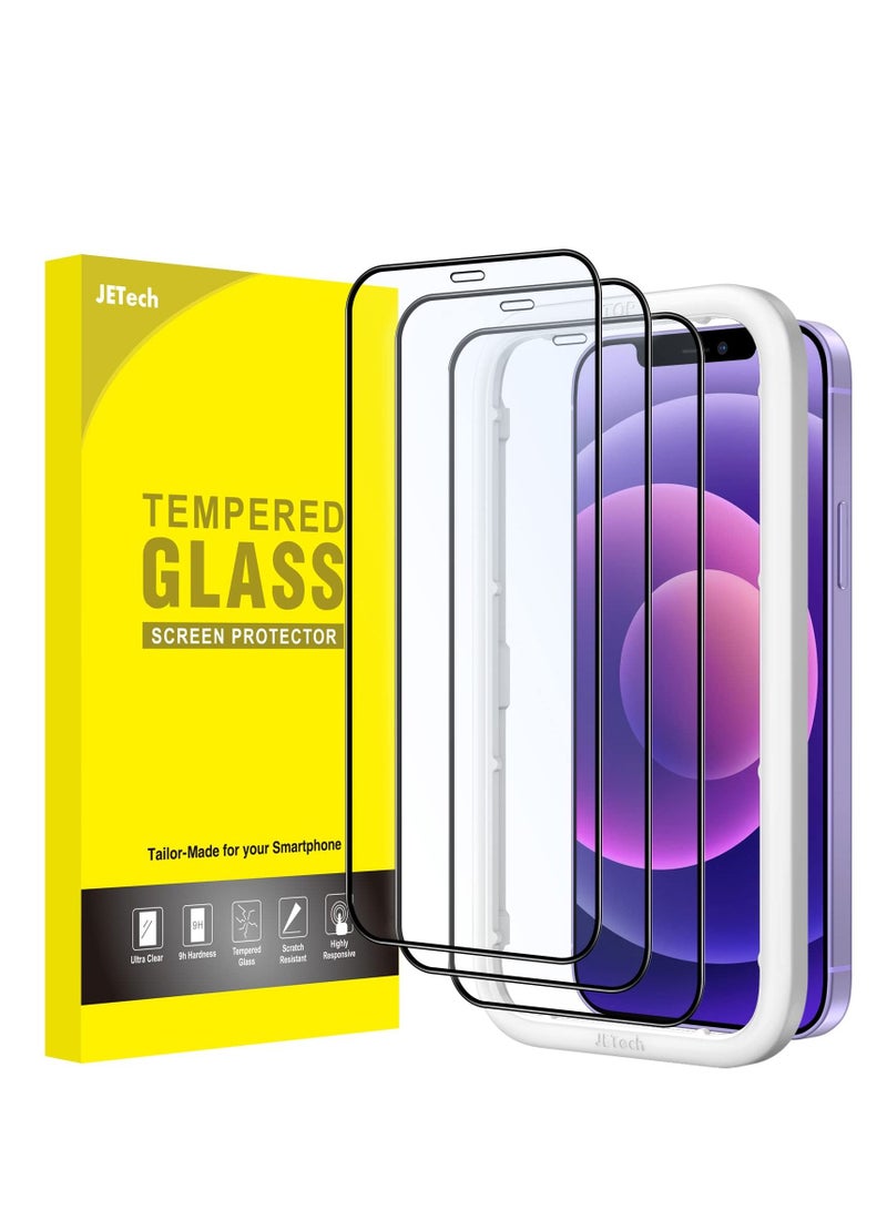 جي تيك واقي شاشة بتغطية كاملة لهاتف آيفون 12 ميني بحافة سوداء من الزجاج المقوى مع أداة سهلة التركيب جراب سهل الاستخدام شفاف - Image 1