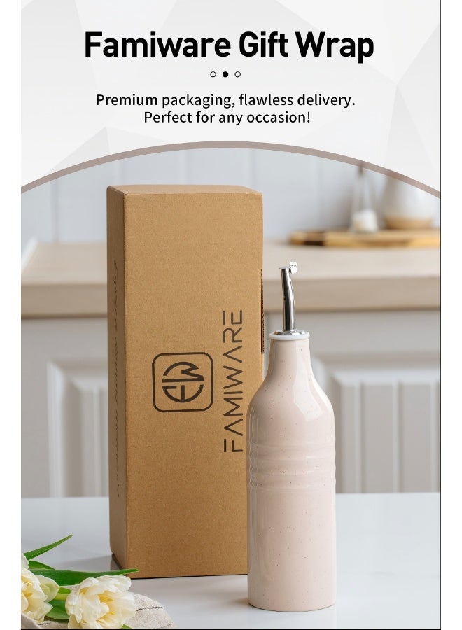 Famiware Jupiter Series 2 Pieces Ceramic Olive Oil Dispenser Bottle, Vanilla White and Light Pink - Image 5