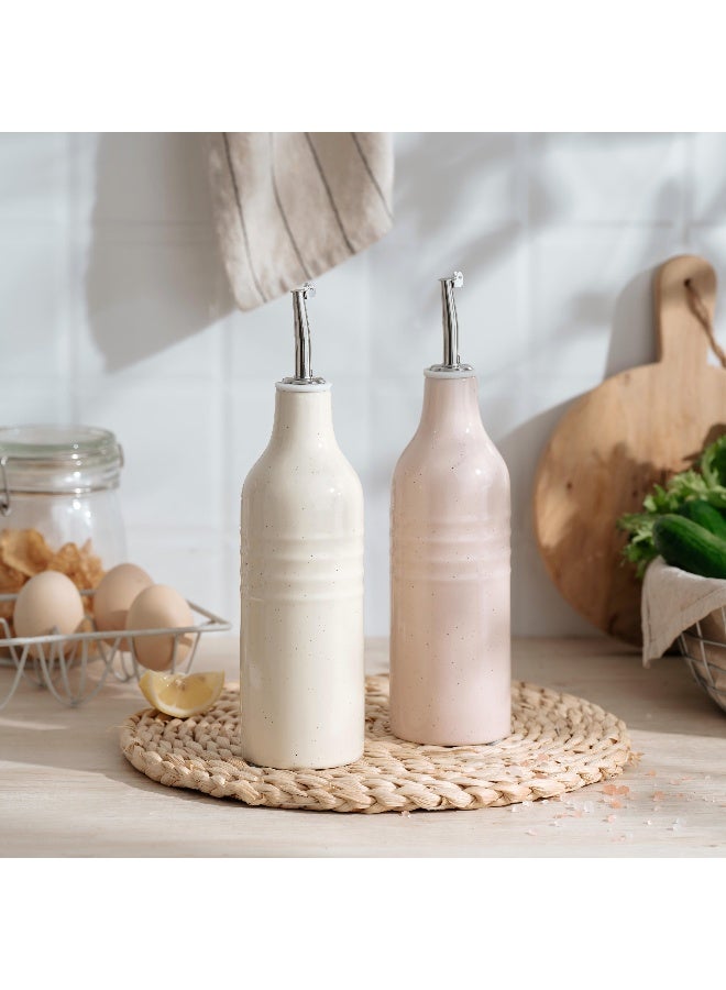 Famiware Jupiter Series 2 Pieces Ceramic Olive Oil Dispenser Bottle, Vanilla White and Light Pink - Image 3