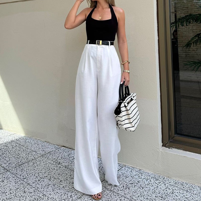 Fd1909 Pure White Pants Women'S 2025 Spring And High Waist Wide Leg Pants Elegant Commuter Leisure Long - Image 3