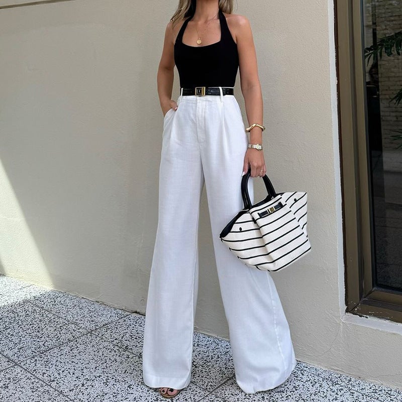 Fd1909 Pure White Pants Women'S 2025 Spring And High Waist Wide Leg Pants Elegant Commuter Leisure Long - Image 1