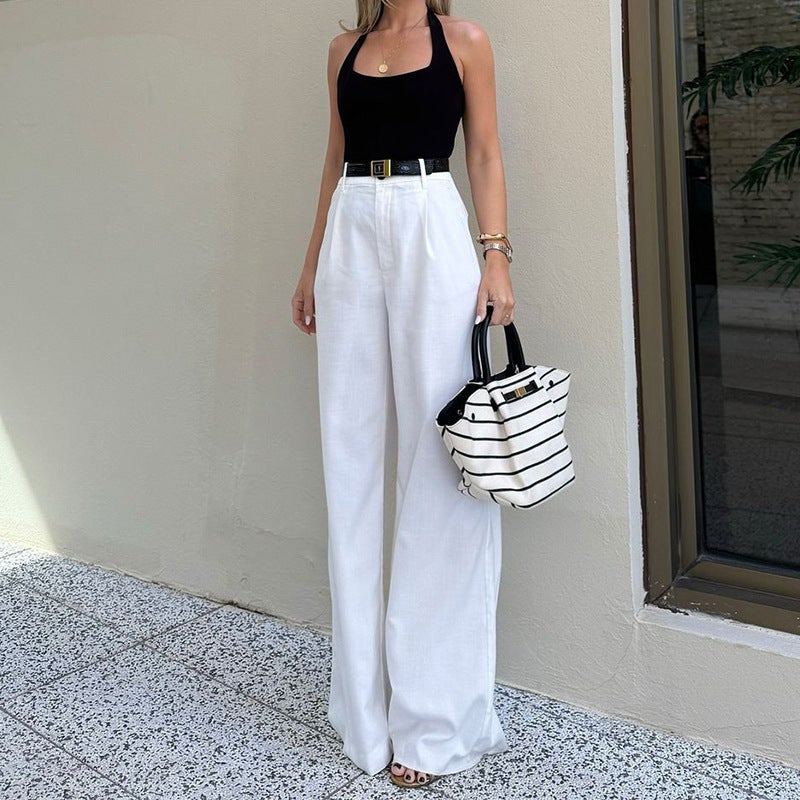 Fd1909 Pure White Pants Women'S 2025 Spring And High Waist Wide Leg Pants Elegant Commuter Leisure Long - Image 5