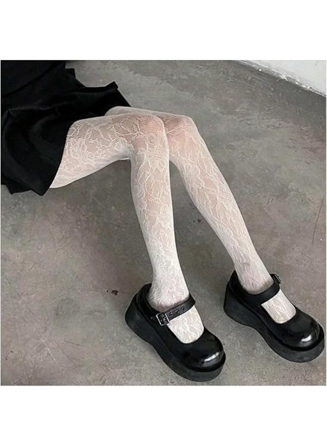 Women's Patterned Fishnet Tights High Waist Pantyhose Floral Stockings - Image 3