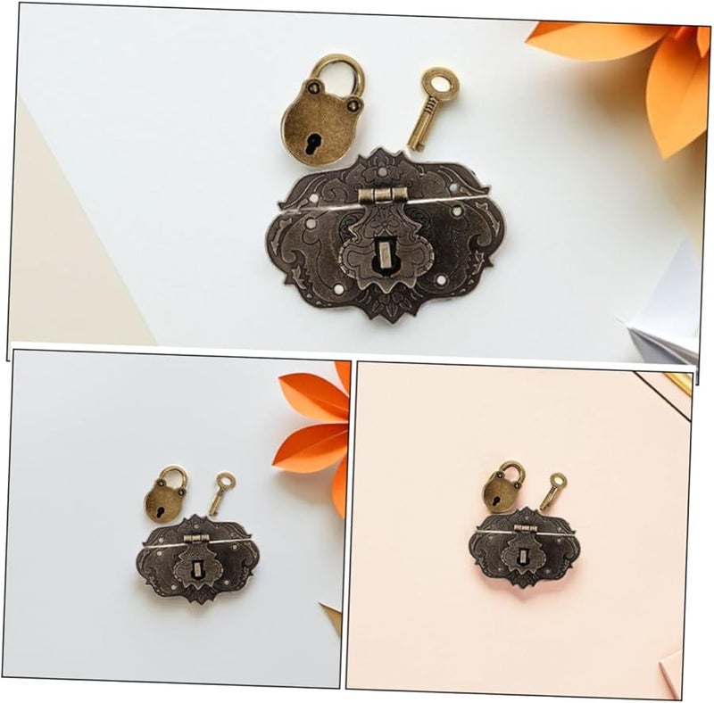مجموعة أقفال صغيرة عتيقة على شكل رأس دب مع مفتاح، قفل زخرفي قديم لصندوق المجوهرات والحقيبة وديكور المنزل - Image 4