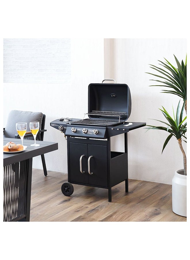 DANUBE HOME 4 Burner Gas BBQ Grill With Wheels Movable Barbecue Grill Portable Cart Style Gas BBQ Griller For Patio Lawn Garden Picnic Camping L 107x53x95.5 cm Black  - Image 1