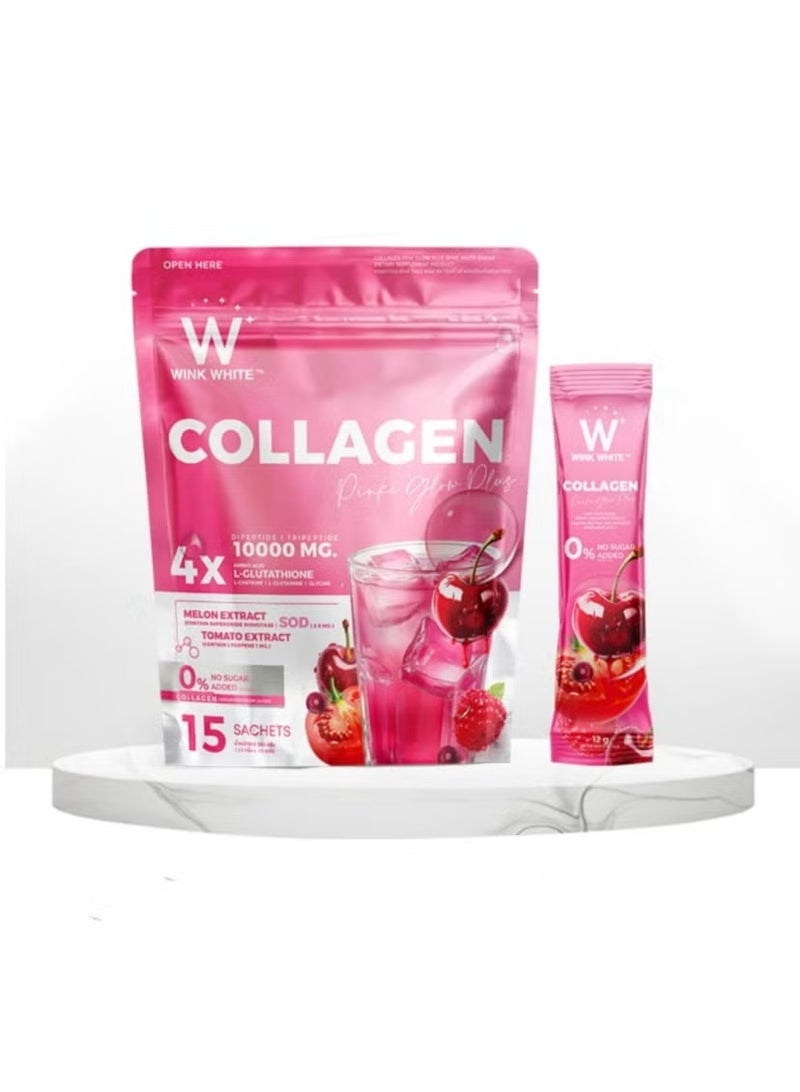 Wink White Collagen Pink Glow Plus Sachets 15x | Hydrolyzed Collagen Drink Mix 10,000mg - Image 1