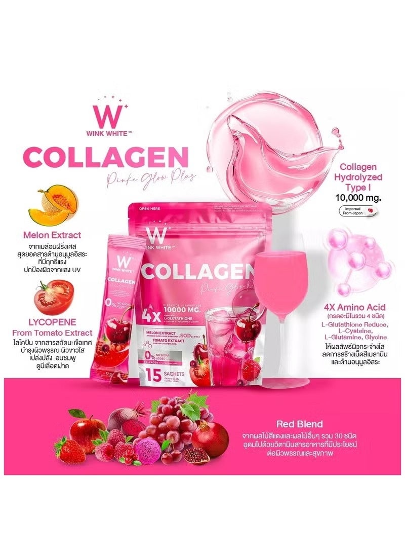 Wink White Collagen Pink Glow Plus Sachets 15x | Hydrolyzed Collagen Drink Mix 10,000mg - Image 4