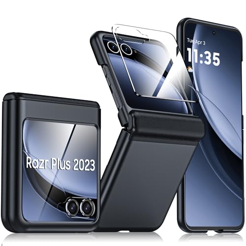 BSNRM for Motorola Razr Plus 2023 case, Built-in Screen Protector & Hinge Protection & Ultra Thin Matte PC Shockproof Phone Cover Smartphone Case for Moto Razr Plus 2023 (Black) - Image 1