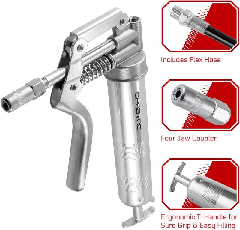 CARBYNE Pistol Grip Mini Grease Gun - 3000 PSI Heavy Duty with Flex Hose and Rigid Tube - Image 2