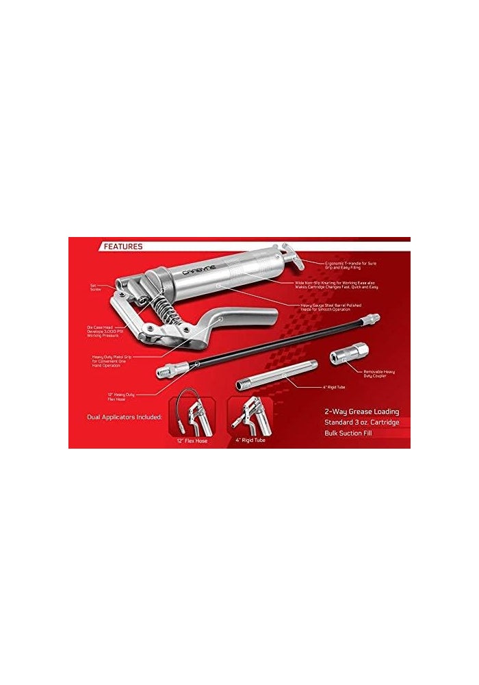 CARBYNE Pistol Grip Mini Grease Gun - 3000 PSI Heavy Duty with Flex Hose and Rigid Tube - Image 5