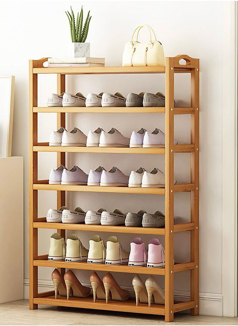 Blueland - 7Tier Wooden Shoe Rack Bamboo Shoes Cabinet Free Standing Entryway Shoe Tower Shelf Shoes Organizer MultiFunction Organizer Boots Storage Shelf Modern House Furniture Home Office Stands - Image 1